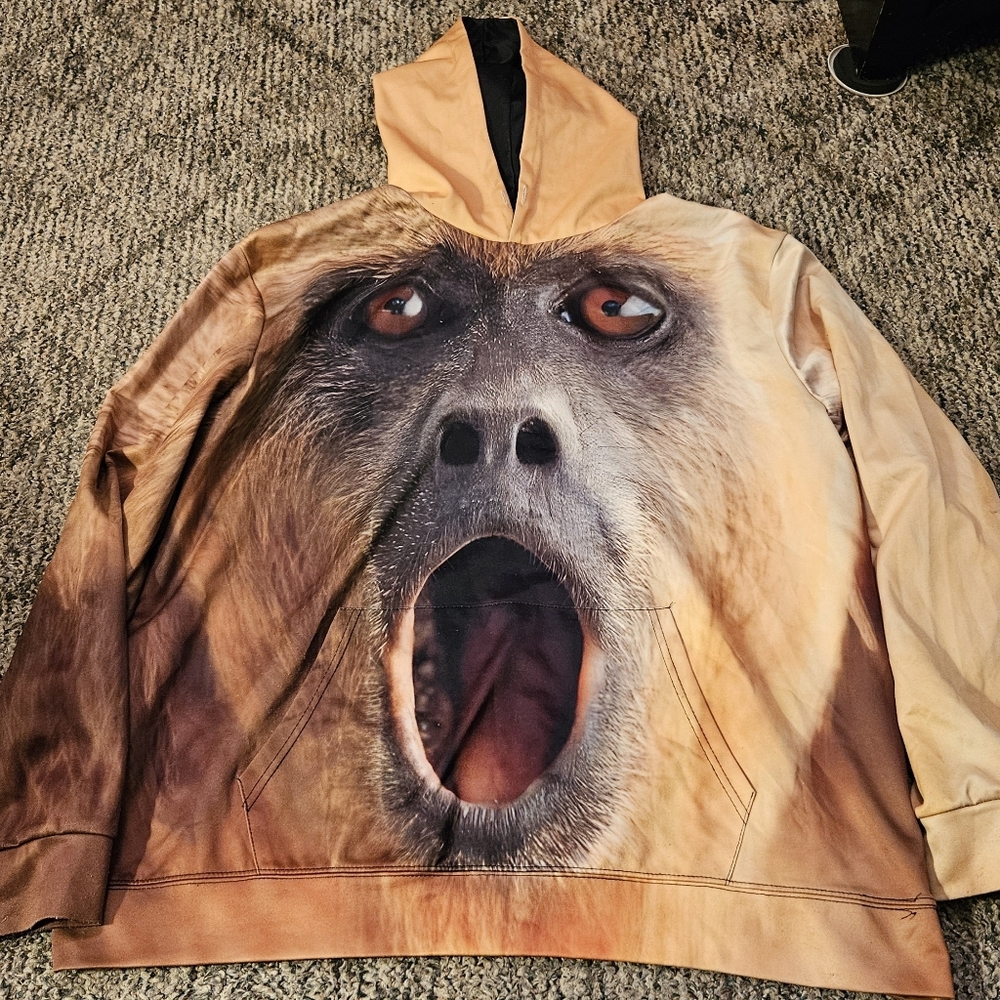 Vintage 3D Monkey & Gorilla All Over Print Hoodie 1 XLarge
